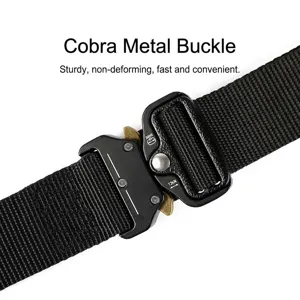 Durable men's tactical nylon belt featuring a quick-release metal cobra buckle in black