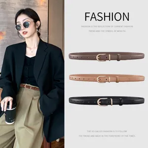 Women's Split Cowhide Leather Belt Minimalist Narrow Waist Strap With Alloy Pin Buckle For Suits Jeans Dress Elegant Belt