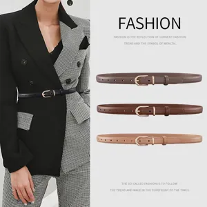 Elegant women's genuine leather belt with alloy pin buckle for suits and denim jeans