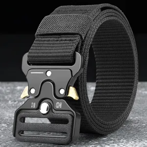 Cinturón táctico de nailon negro para hombre con hebilla cobra de metal resistente