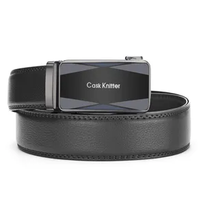Men's Genuine Leather Automatic Buckle Belt Business Casual Cowhide Waistband Electroplated Alloy Buckle Lychee Pattern Trouser Belt