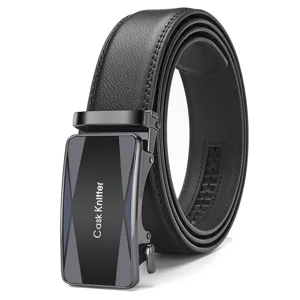 Close-up detail of Cask Knltter men's leather belt featuring a sleek automatic buckle.