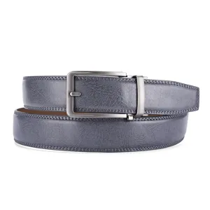 Premium gray mens leather belt with gunmetal buckle for business and casual attire