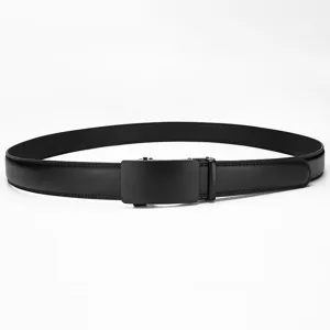 Classic black men's leather belt with a sleek matte automatic buckle for business