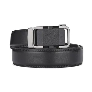 Men's Business Casual Genuine Leather Belt With Alloy Automatic Buckle Simple High Grade Cowhide Waist Belt For Men