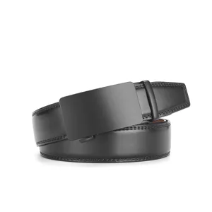 Sleek black leather belt featuring a modern matte black automatic metal buckle.