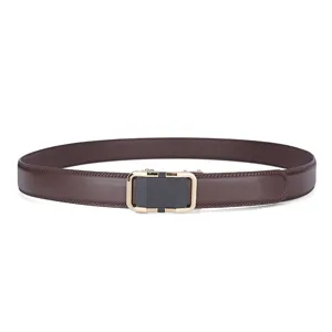 Professional brown genuine leather belt for men with golden automatic buckle closure