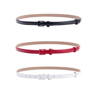 Damen Schmaler Echtleder Gürtel Mode Skinny Taillengürtel Für Kleider Jeans All-Match Zweite Schicht Rindsleder Dornschließe Bund