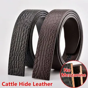 Lanière de Ceinture en Cuir Véritable pour Hommes Sans Boucle Remplacement de Boucle Automatique Motif Crocodile Ceinture Business