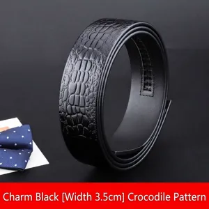 Sangle de ceinture en cuir noir à motif crocodile avec vue enroulée, largeur 3,5 cm