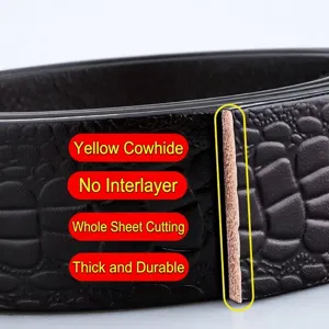 Ceinture en cuir de vachette véritable avec motif crocodile et structure monocouche solide