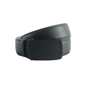 Men's genuine leather belt with a black automatic buckle and business minimalist style