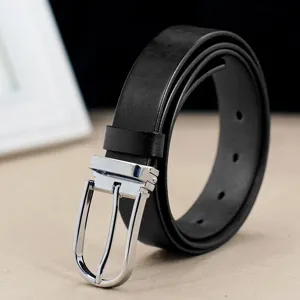 Men Top Layer Cowhide Genuine Leather Belt Vintage Business Casual Pin Buckle Waist Strap For Jeans Trousers