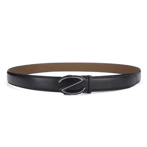 Professional men's business casual leather belt with a black Z-shaped automatic buckle