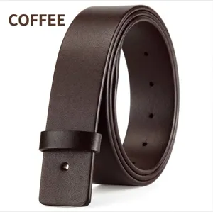 Detailed view of dark brown cowhide leather belt strap with pre-punched holes