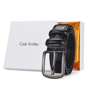 Vintage Men Cowhide Leather Belt Alloy Pin Buckle Business Casual Waist Strap Classic Stitched Belt In Gift Box For Men