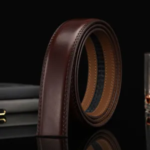 Genuine Cowhide Leather Belt Strap For Men Business Casual Automatic Buckle Compatible Textured Waist Belt Without Buckle Brown Black