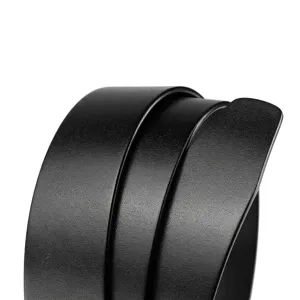 High-quality men's black solid cowhide leather belt with smooth texture and no interlayer
