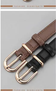 Détail rapproché de ceintures en cuir pour femmes avec boucles dorées polies
