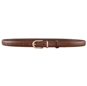 Ceinture classique en cuir véritable marron pour femme avec boucle ardillon dorée élégante