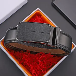 Men's Business Automatic Buckle Leather Belt Minimalist Genuine Leather Waistband Casual Formal Belt With Gift Box