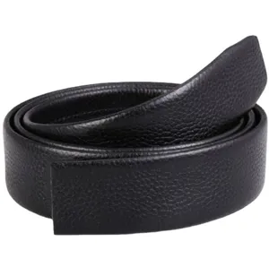 Sangle de ceinture pour homme en cuir grainé 3,5 cm sans boucle, noir classique
