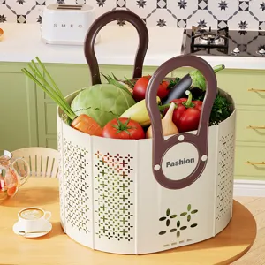 Grand Panier à Linge Pliable Bac de Rangement de Vêtements en Plastique Ajouré avec Poignée pour Salle de Bain Buanderie Maison