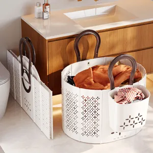 Panier à linge pliable blanc de grande capacité avec poignée pour rangement de salle de bain