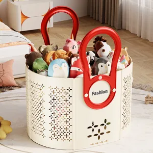 Grand panier à linge pliable et bac de rangement pour jouets avec poignées rouges
