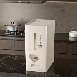 Modern 10kg press-type airtight rice storage container with visible window for kitchen