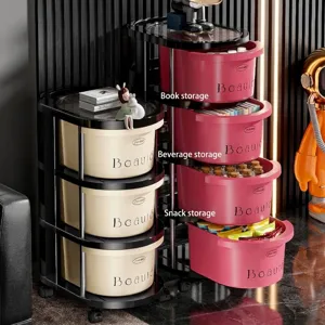 Premium multi-tier rolling storage cart with rotating drawers for versatile home organization