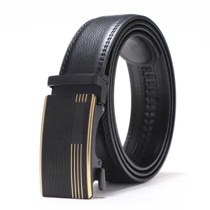 Ceinture Homme Business en Cuir Véritable Boucle Automatique en Alliage Ceinture en Cuir de Vachette Refendu Ceinture de Robe Professionnelle Coffret Cadeau