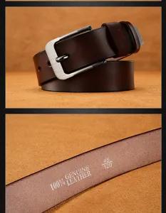 Macro detail view of 100% genuine leather belt with engraved size marking 48/120