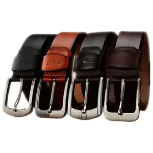 Four packs of men's vintage leather belts with pin buckles in assorted colors for jeans
