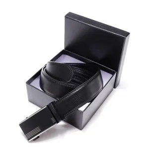 Ceinture de business en cuir véritable pour homme avec boucle automatique et boîte cadeau