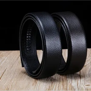 Sangle de Ceinture en Cuir de Vachette pour Hommes Sans Boucle Noir Grain de Litchi Sangle de Remplacement Décontractée