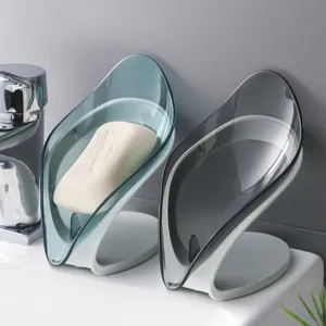 Elegante jabonera de doble capa con forma de hoja para el lavabo del baño diseño zen