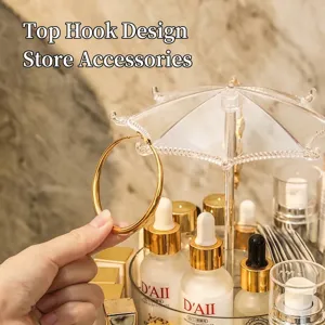 Luxury rotating transparent cosmetic and jewelry organizer featuring a creative umbrella design