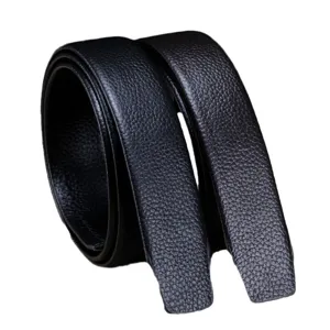 Ceinture homme en cuir véritable grainé litchi sans boucle largeur 3,5 cm noire