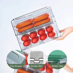 Transparent stackable PET drawer refrigerator organizer for food storage