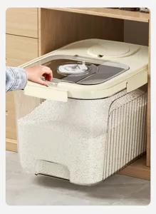 Conteneur à riz transparent grande capacité avec couvercle rabattable et minuterie