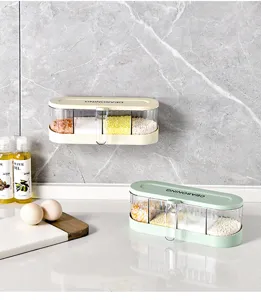 Wall-mounted and countertop seasoning boxes with 4 compartments for kitchen organization
