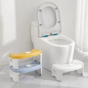 Ergonomic non-slip plastic toilet step stools available in yellow, blue and white colors