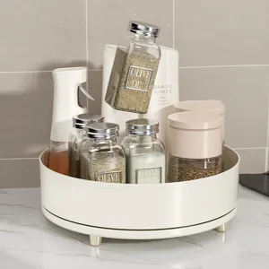 360-degree rotating cream kitchen storage tray for spices, condiments and cosmetics