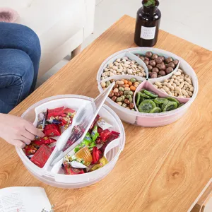 Transparent Plastic Divided Fruit Plate With Lid Sealed Draining Nut Box Multi Functional Handheld Snack Storage Tray