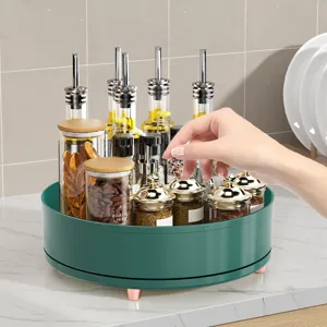 Green rotating 360 Lazy Susan spice rack organizer for kitchen countertop storage