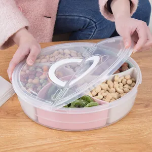 Portable multi-grid nut and snack storage box with transparent lid and carry handle