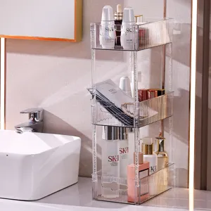 3-tier transparent acrylic cosmetic organizer rack for bathroom vanity countertop