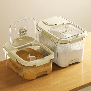 Boîte de Stockage de Riz Transparente Grande Capacité avec Cadran de Minuteur Boucles de Scellage Résistant à l'Humidité Seau à Grains