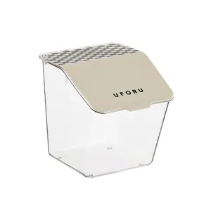 Wall-mounted flip-top storage box for kitchen with checkerboard lid, clear organizer